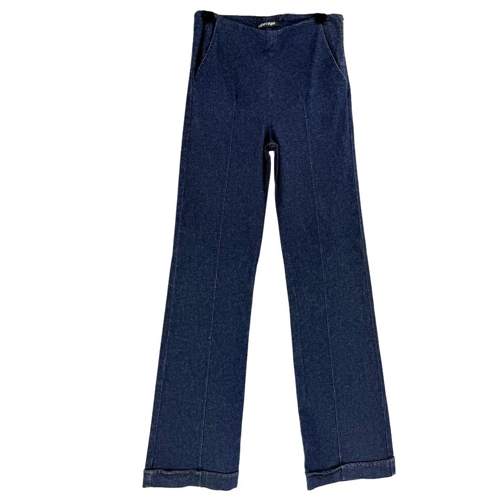Catherine Gee Indigo Denim Stretch Pants Flared Leg High-Rise - Picture 3 of 13